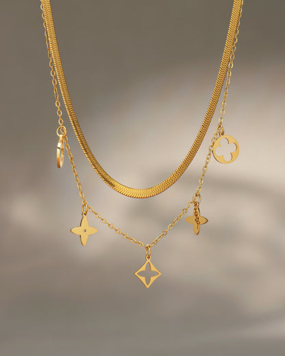 FLORA Layered Charm Necklace - Gold - Back View - Ohh Glam