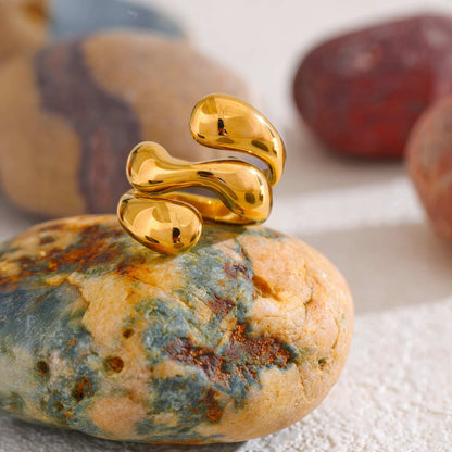 Fluid Waves Ring - Gold - Additional View - Ohh Glam