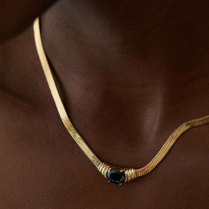 Emerald Snake Chain Necklace - Gold - Detail View - Ohh Glam