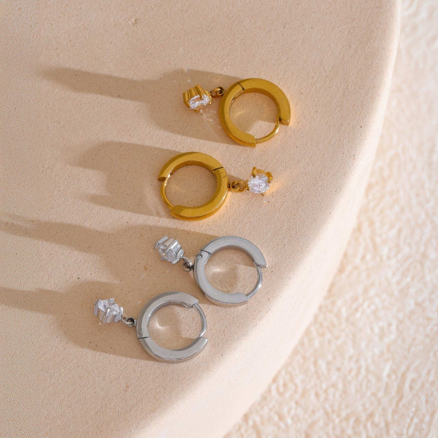 Crystal Drop Huggie Earrings - Gold - Additional View - Ohh Glam