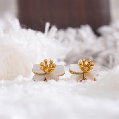 Shell Flower Stud Earrings - Gold - Additional View - Ohh Glam