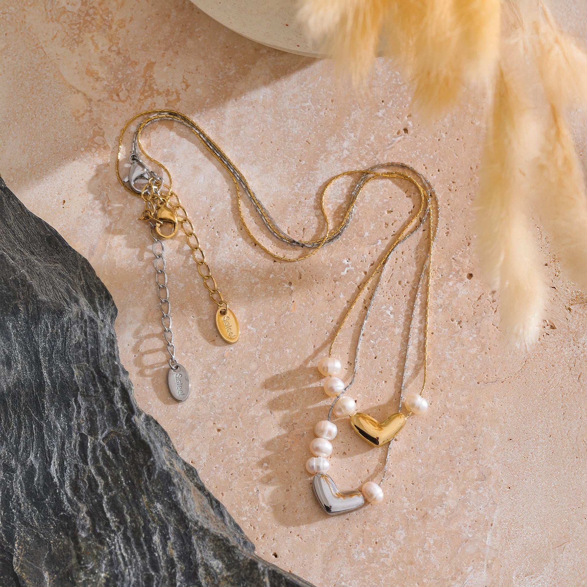 Pearl Heart Romance Necklace - Gold - Additional View - Ohh Glam