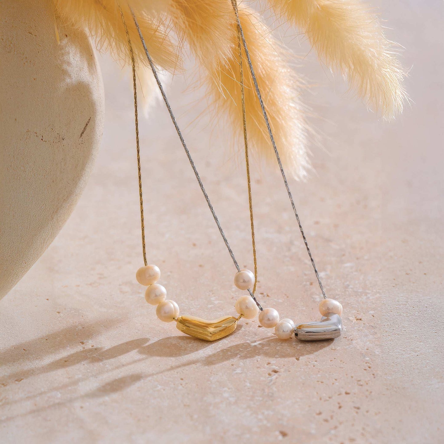 Pearl Heart Romance Necklace - Gold - Additional View - Ohh Glam