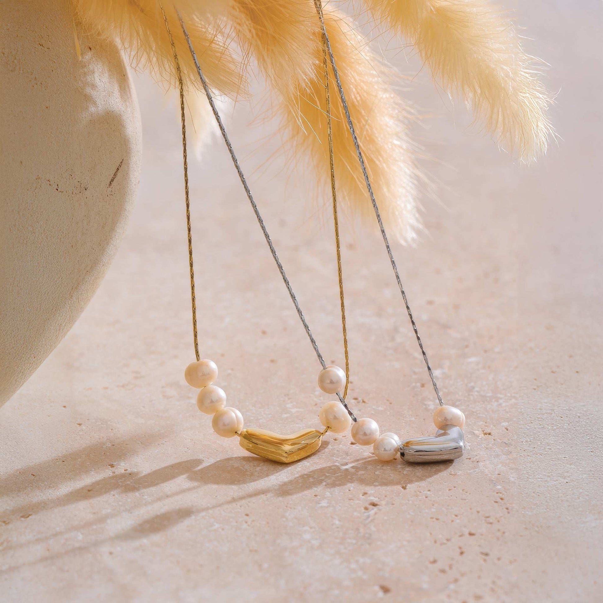 Pearl Heart Romance Necklace - Gold - Additional View - Ohh Glam