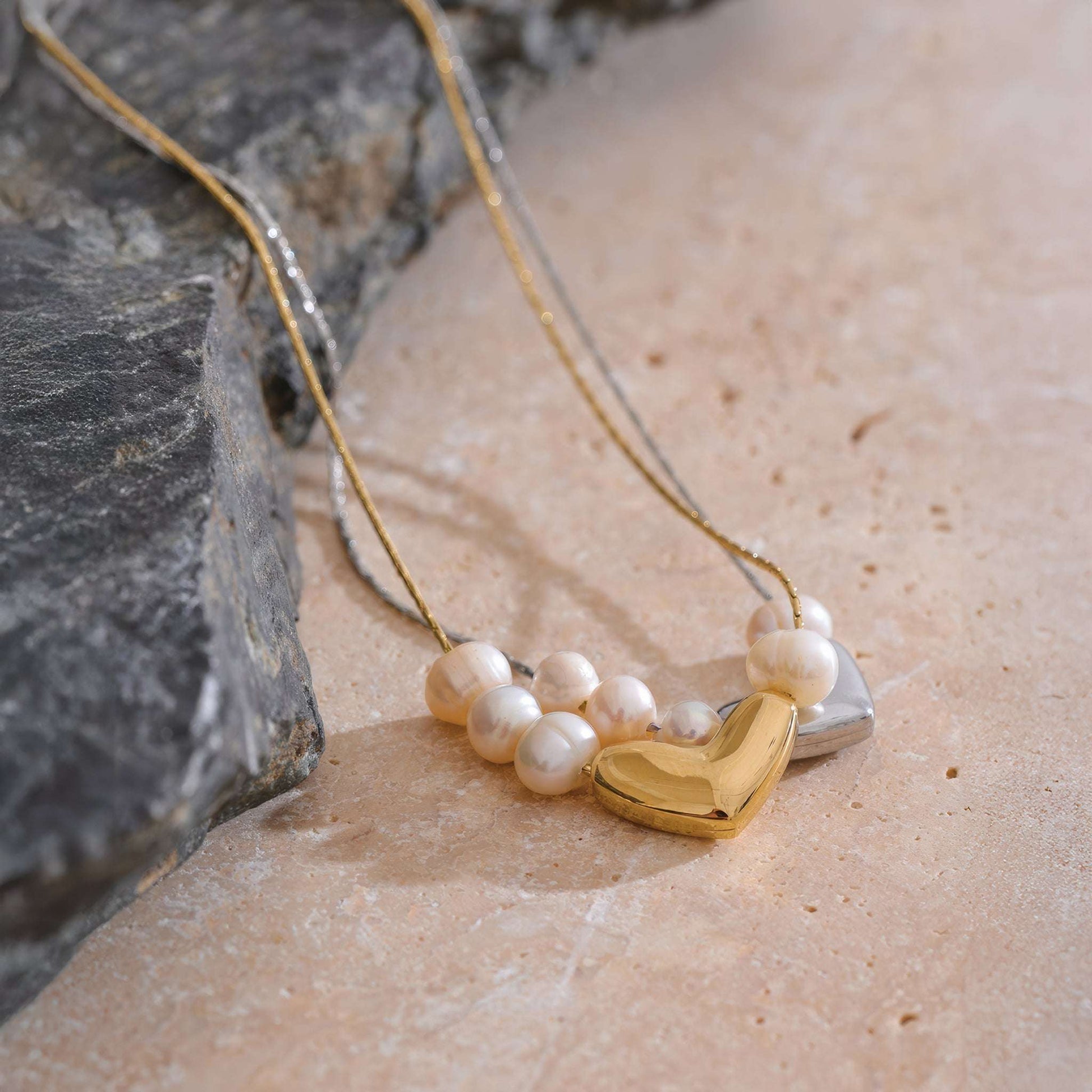 Pearl Heart Romance Necklace - Gold - Back View - Ohh Glam
