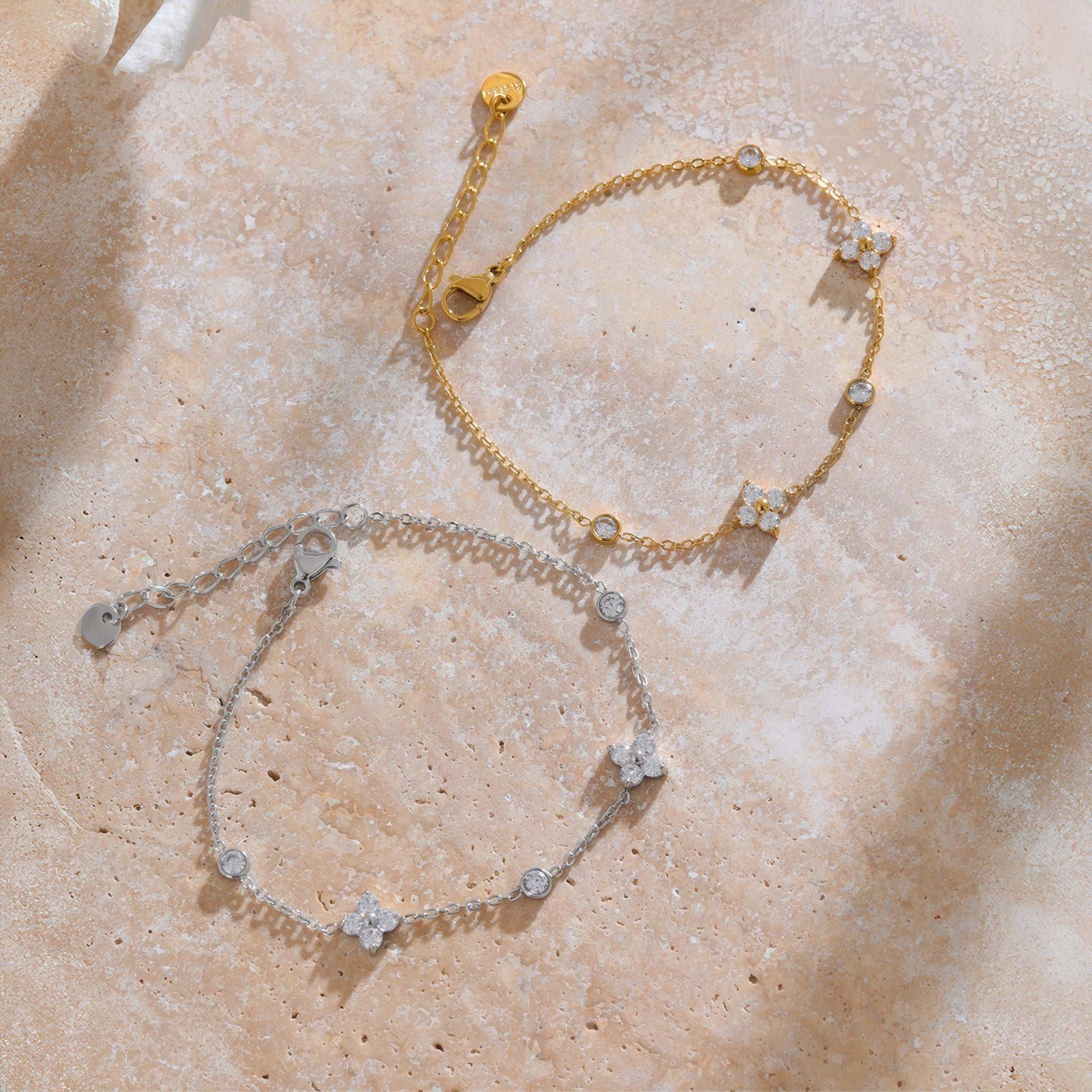 LUNA CZ Flower Chain Bracelet - Gold - Detail View - Ohh Glam