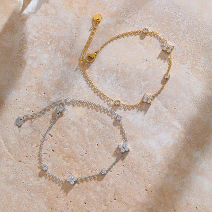 LUNA CZ Flower Chain Bracelet - Gold - Detail View - Ohh Glam