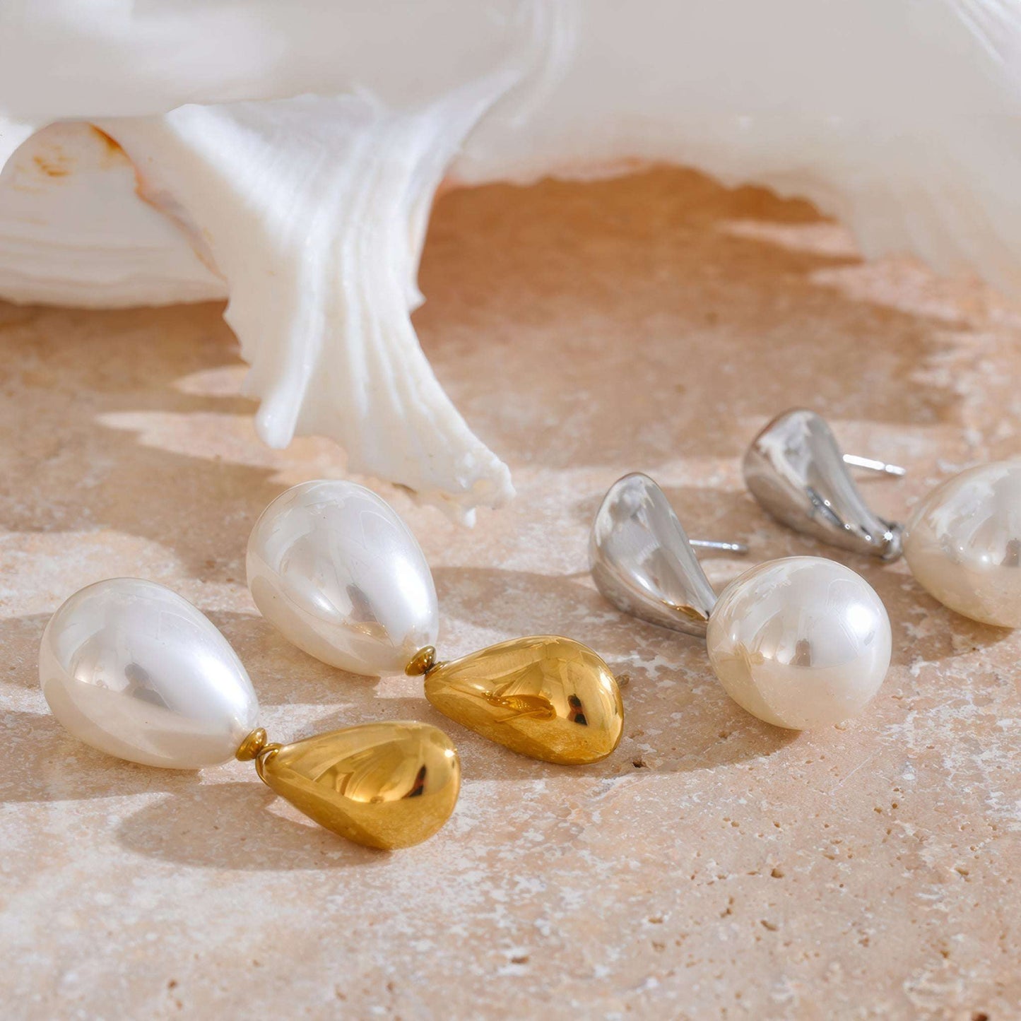 Pearl Teardrop Earrings - Gold - Additional View - Ohh Glam