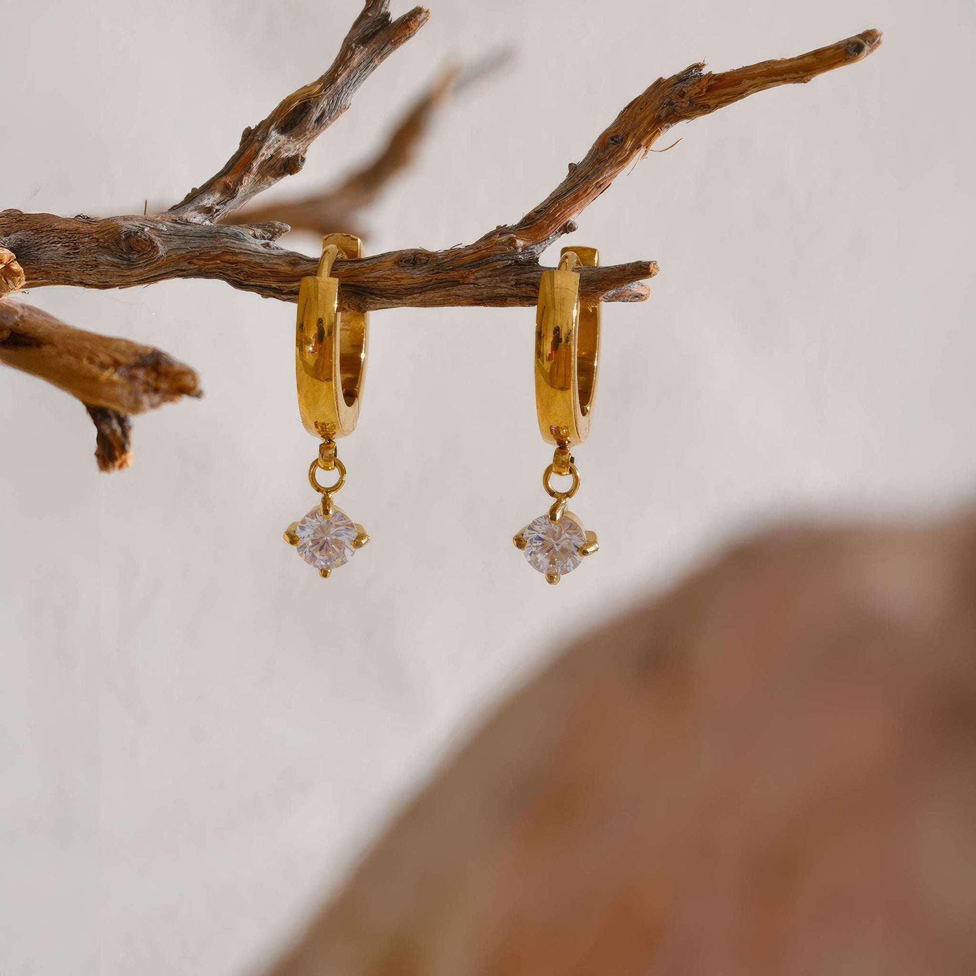 Crystal Drop Huggie Earrings - Gold - Back View - Ohh Glam
