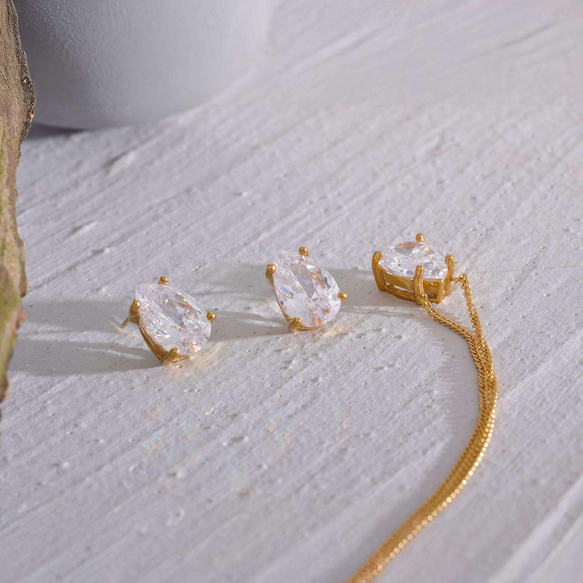 Crystalline Teardrop Studs - Gold - Back View - Ohh Glam