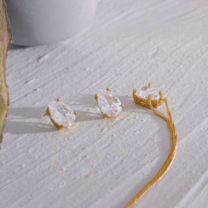 Crystalline Teardrop Studs - Gold - Back View - Ohh Glam