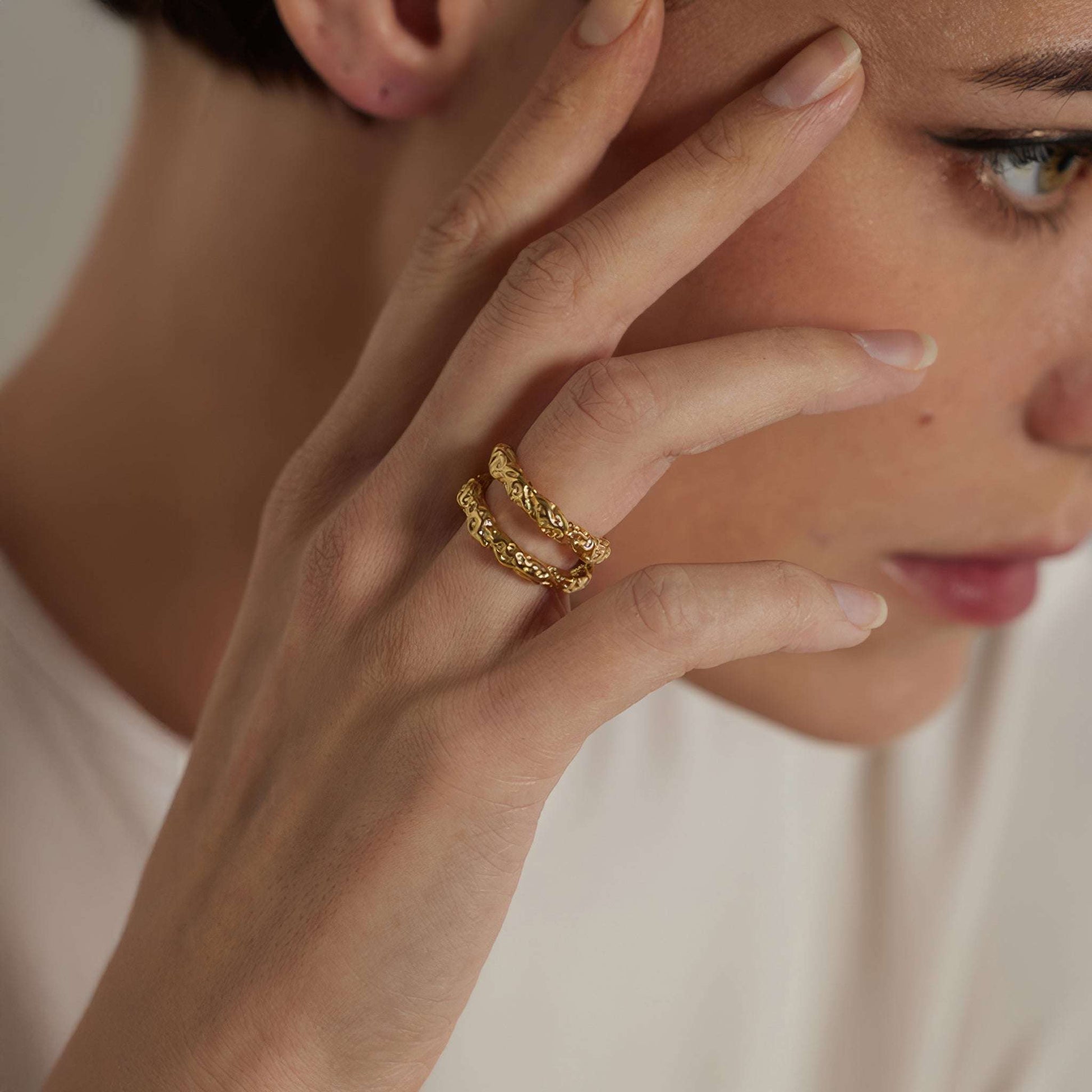 Textured Dome Ring - Gold - Additional View - Ohh Glam