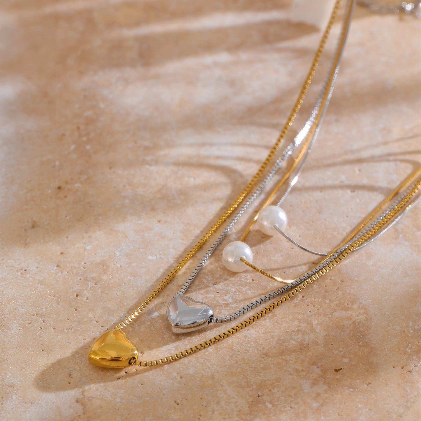 Layered Pearl & Heart Necklace - Gold - Additional View - Ohh Glam