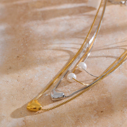 Layered Pearl & Heart Necklace - Gold - Additional View - Ohh Glam
