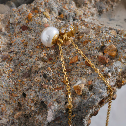 BELLA Pearl & Crystal Duo Necklace - Gold - Additional View - Ohh Glam
