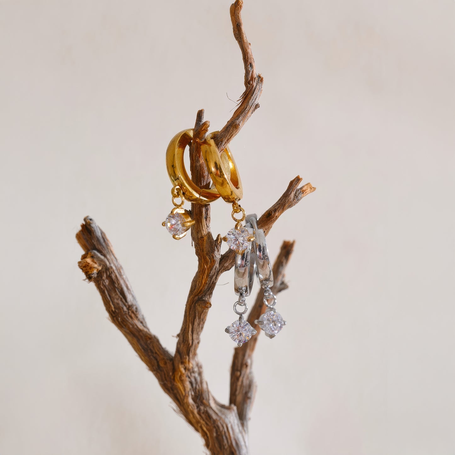 Crystal Drop Huggie Earrings - Gold - Additional View - Ohh Glam