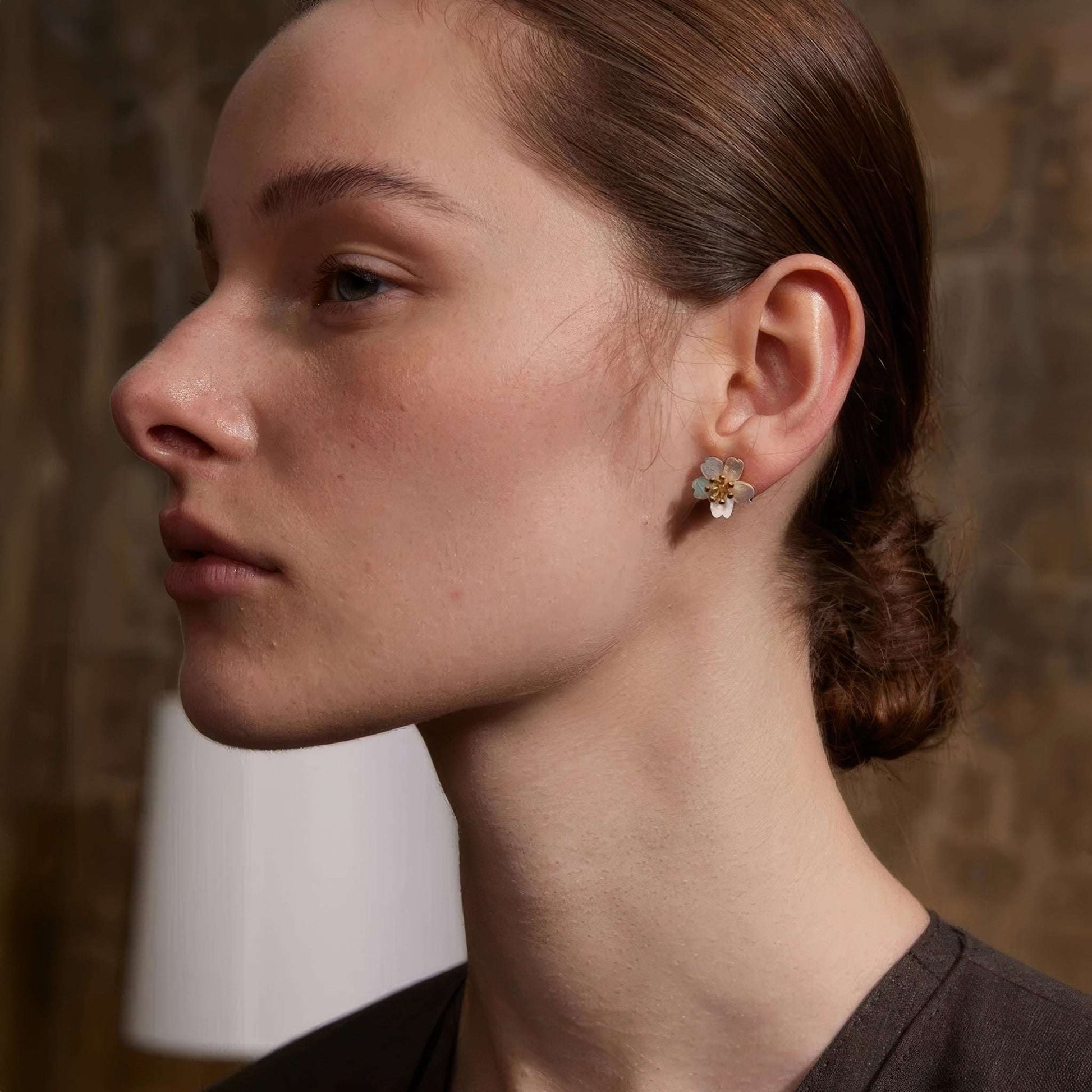 Shell Flower Stud Earrings - Gold - Additional View - Ohh Glam
