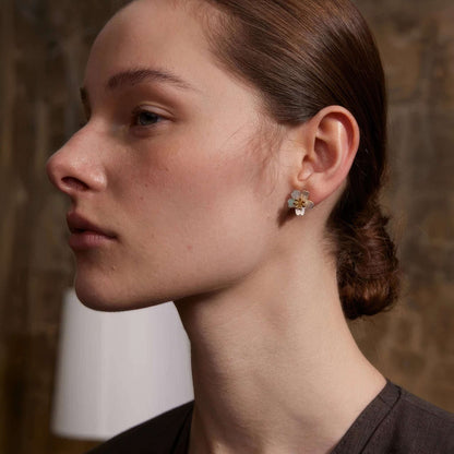 Shell Flower Stud Earrings - Gold - Additional View - Ohh Glam