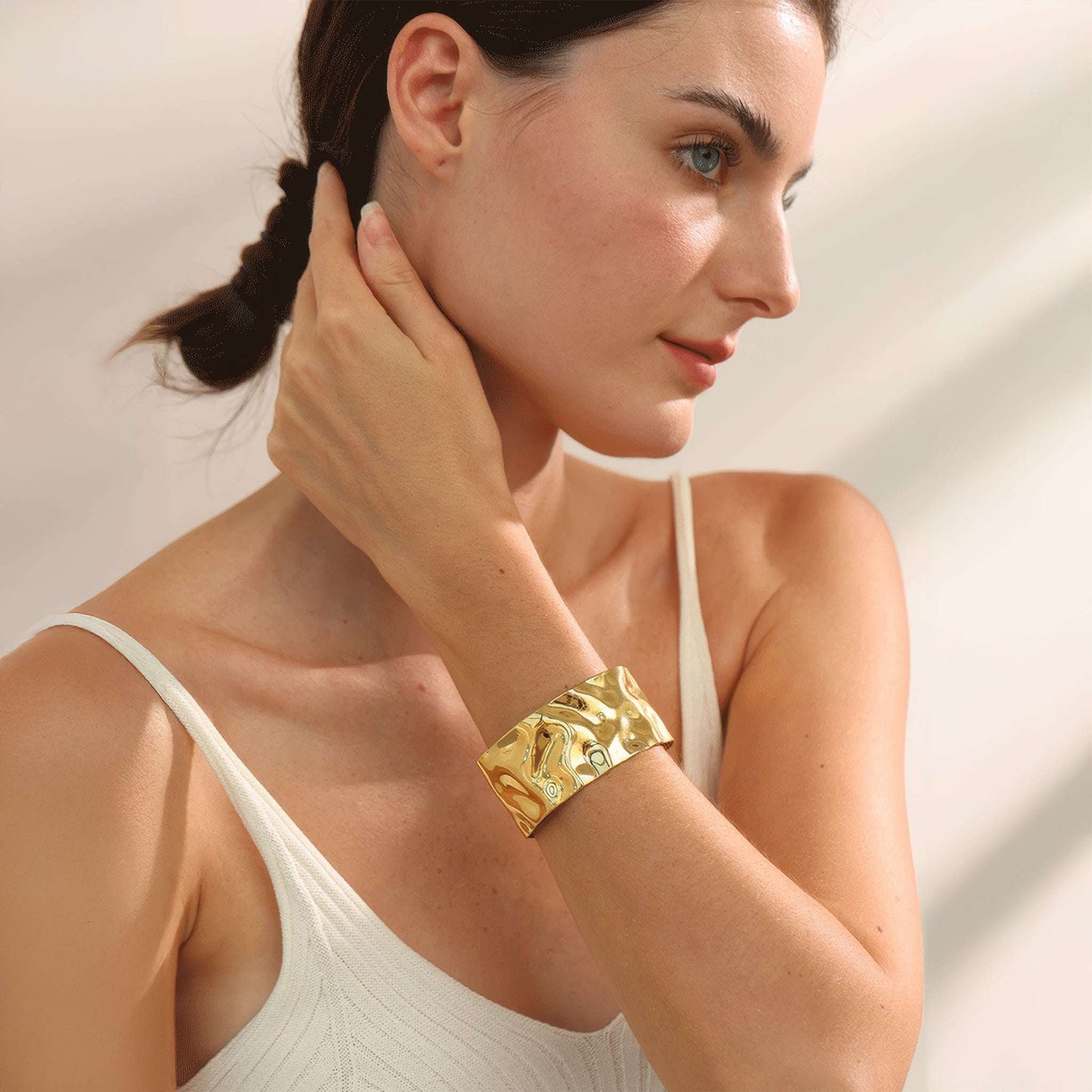 Ripple Wave Cuff - Gold - Side View - Ohh Glam