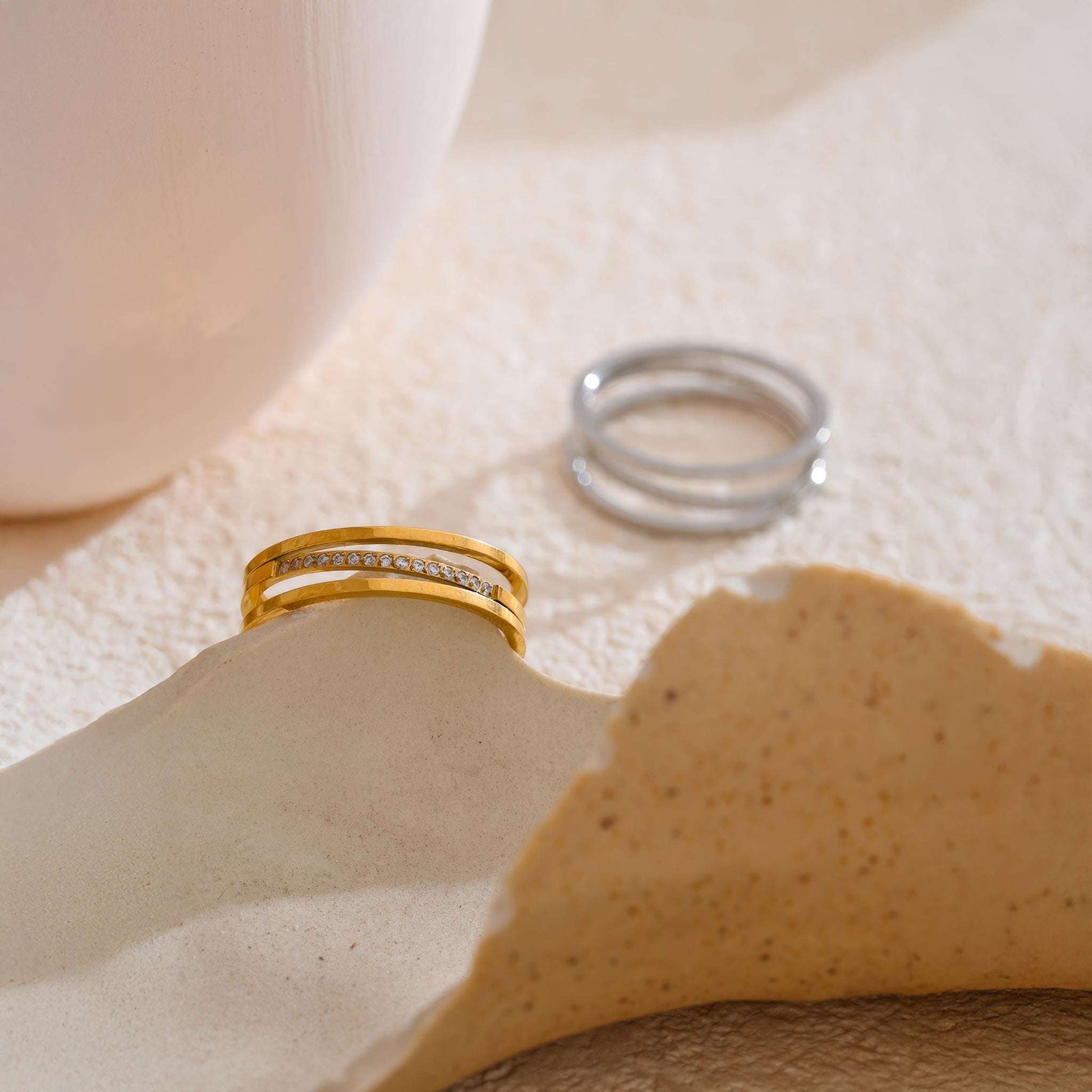 Double Band Cubic Zirconia Ring - Gold - Additional View - Ohh Glam