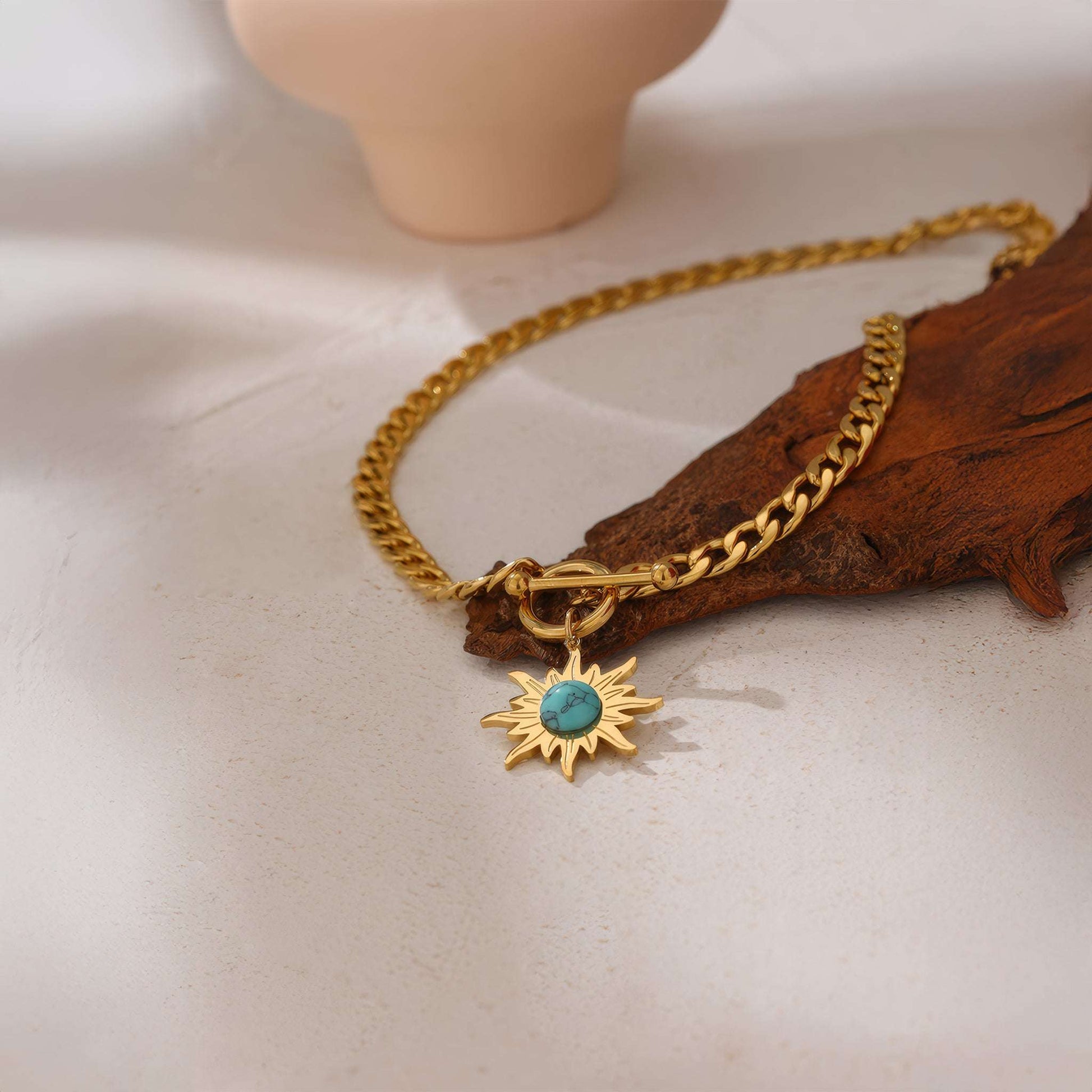 Sunflower Charm Necklace - Gold - Back View - Ohh Glam
