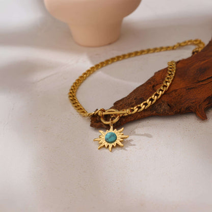 Sunflower Charm Necklace - Gold - Back View - Ohh Glam