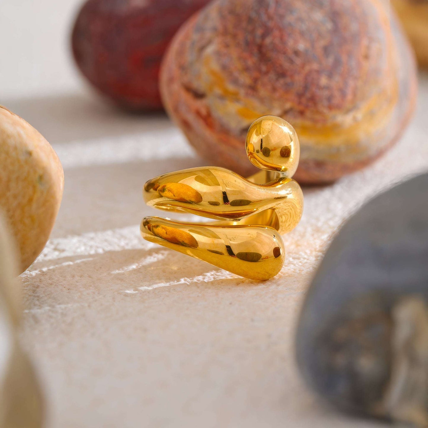 Fluid Waves Ring - Gold - Additional View - Ohh Glam