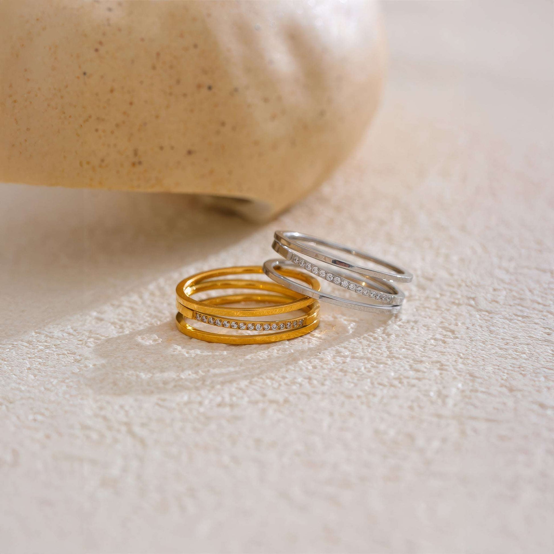 Double Band Cubic Zirconia Ring - Gold - Back View - Ohh Glam