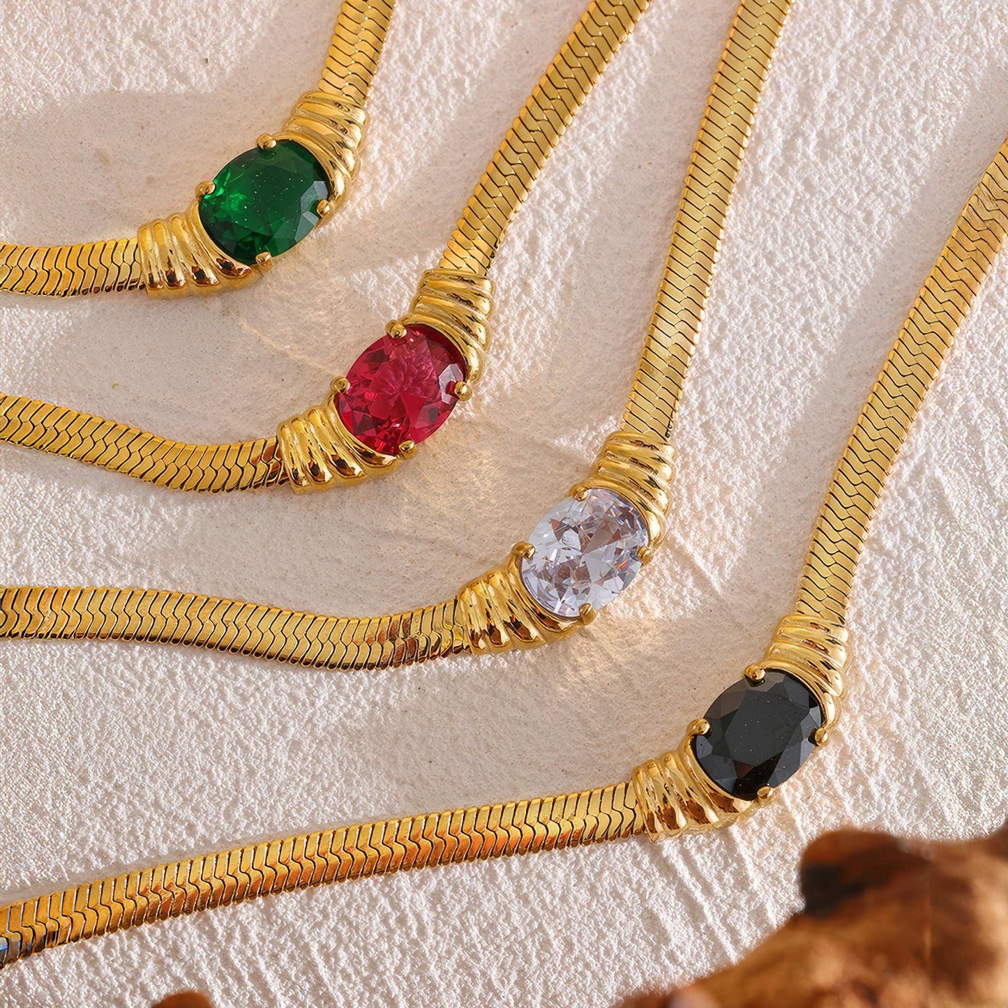 Emerald Snake Chain Necklace - Gold - Back View - Ohh Glam