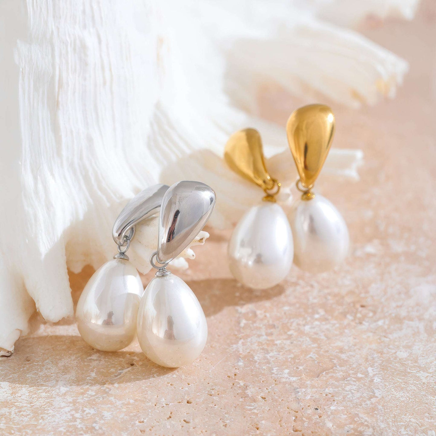 Pearl Teardrop Earrings - Gold - Back View - Ohh Glam
