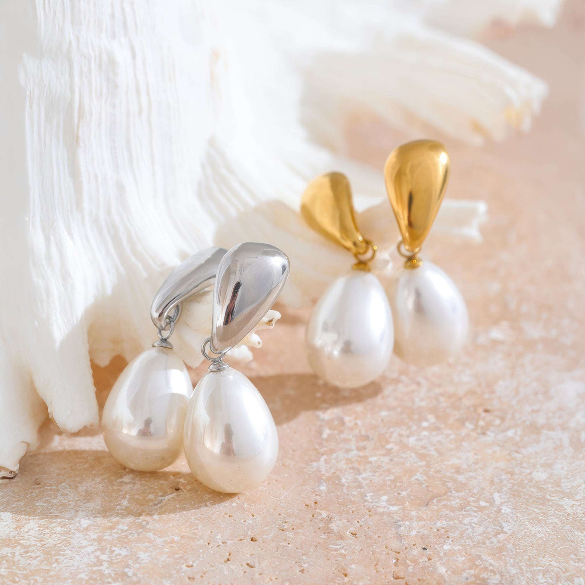 Pearl Teardrop Earrings - Gold - Back View - Ohh Glam