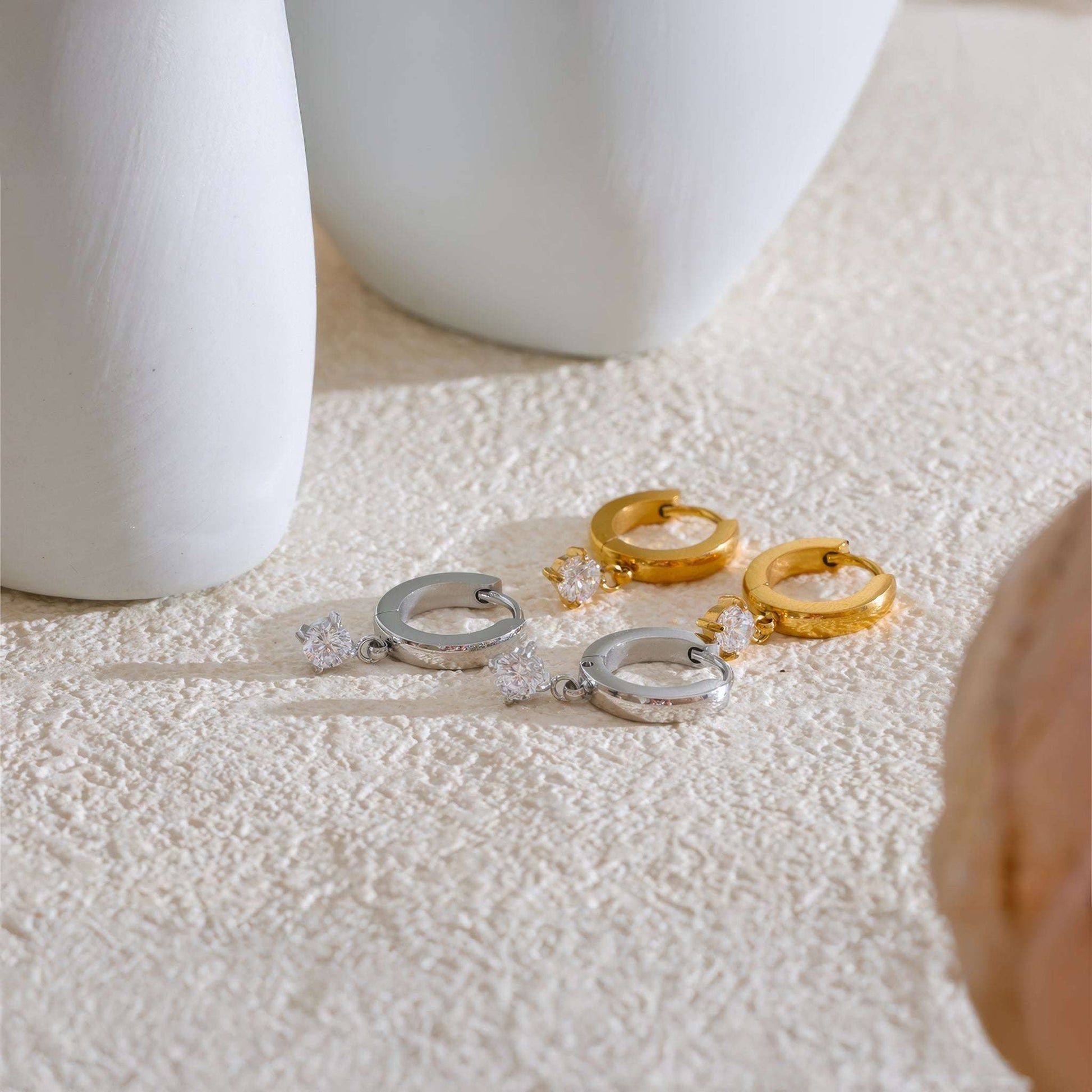 Crystal Drop Huggie Earrings - Gold - Detail View - Ohh Glam