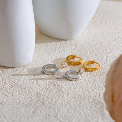 Crystal Drop Huggie Earrings - Gold - Detail View - Ohh Glam
