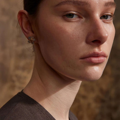 Shell Flower Stud Earrings - Gold - Detail View - Ohh Glam