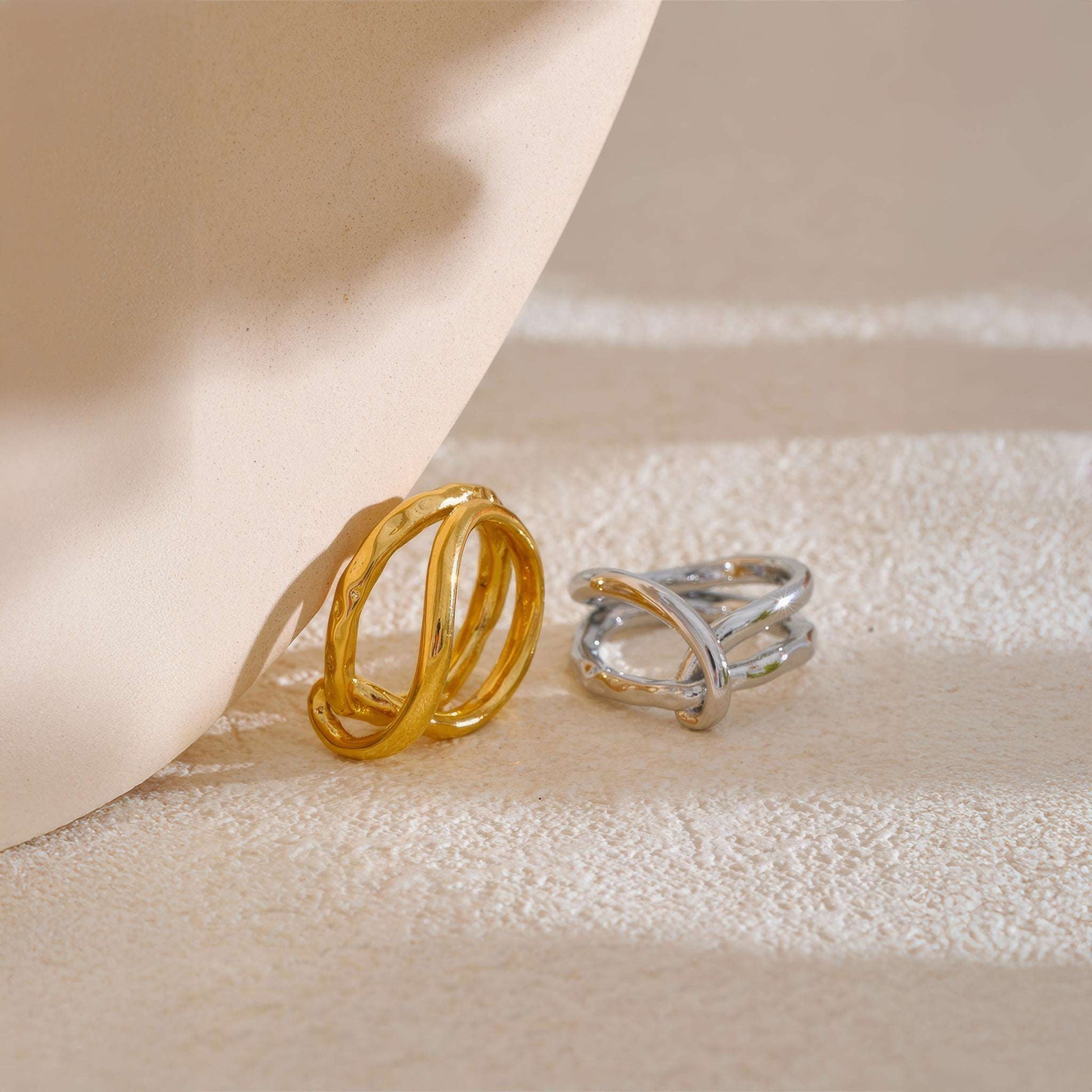 Geometric Wave Ring - Gold - Back View - Ohh Glam