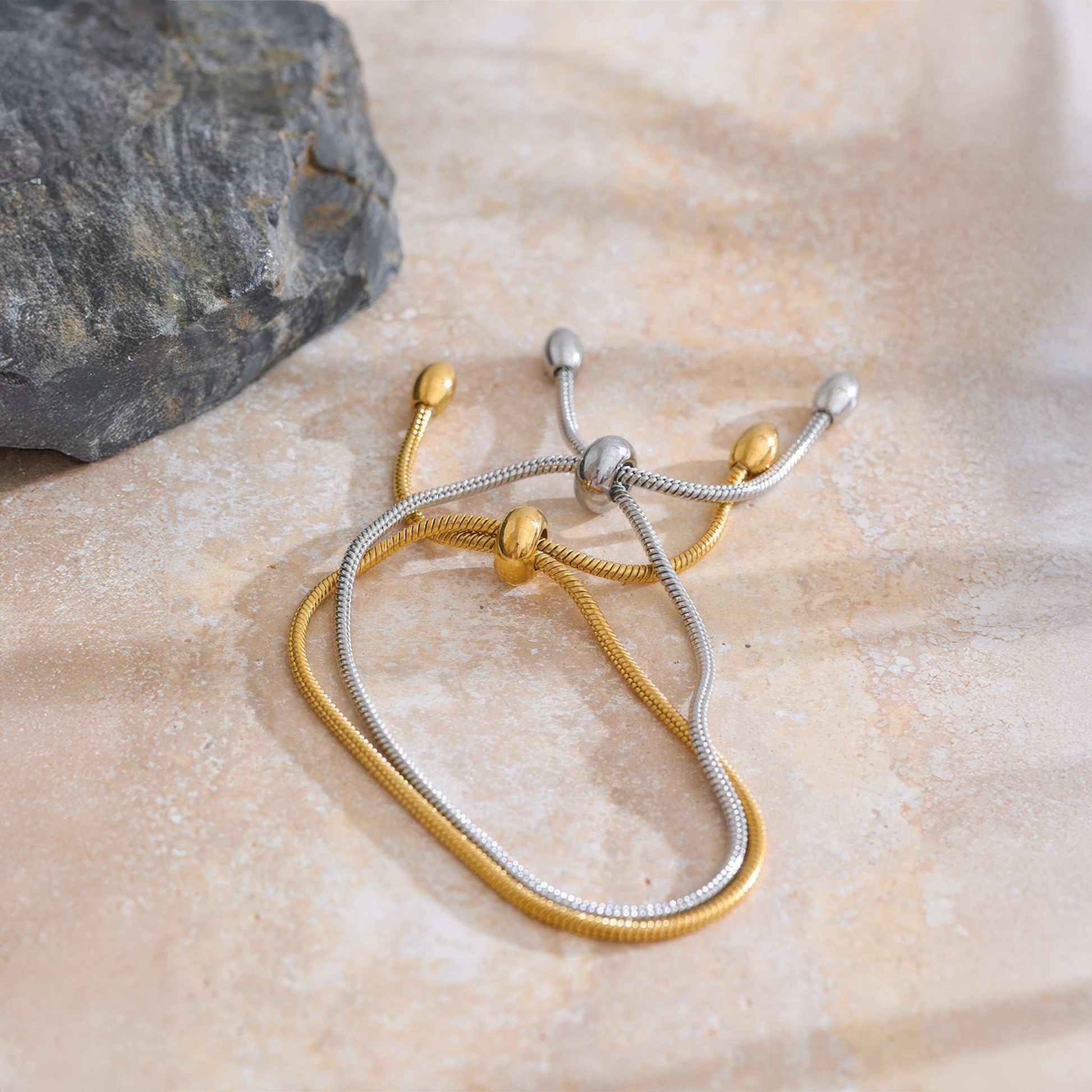 LUMINA Adjustable Snake Chain Bracelet - Gold - Back View - Ohh Glam