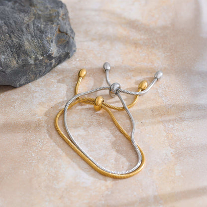 LUMINA Adjustable Snake Chain Bracelet - Gold - Back View - Ohh Glam
