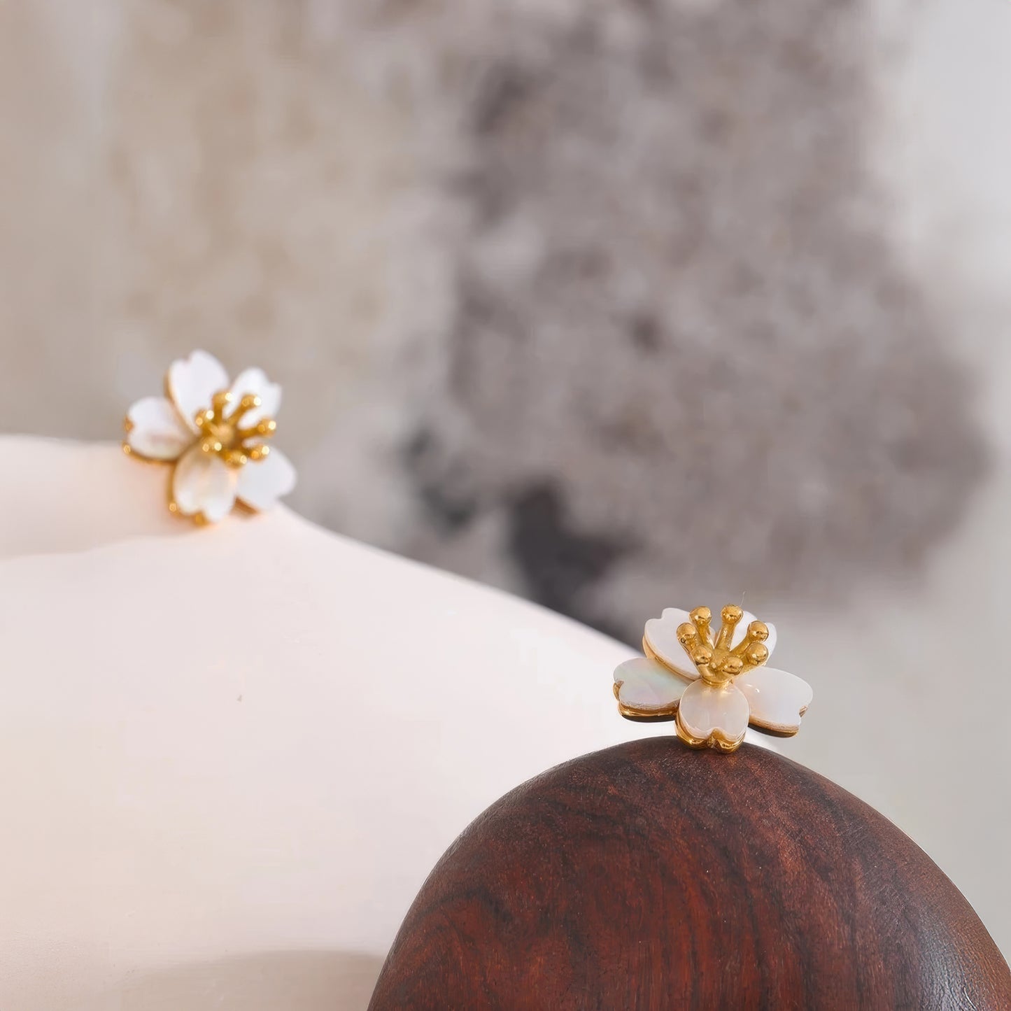 Shell Flower Stud Earrings - Gold - Gold - Additional View - Ohh Glam