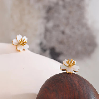 Shell Flower Stud Earrings - Gold - Additional View - Ohh Glam