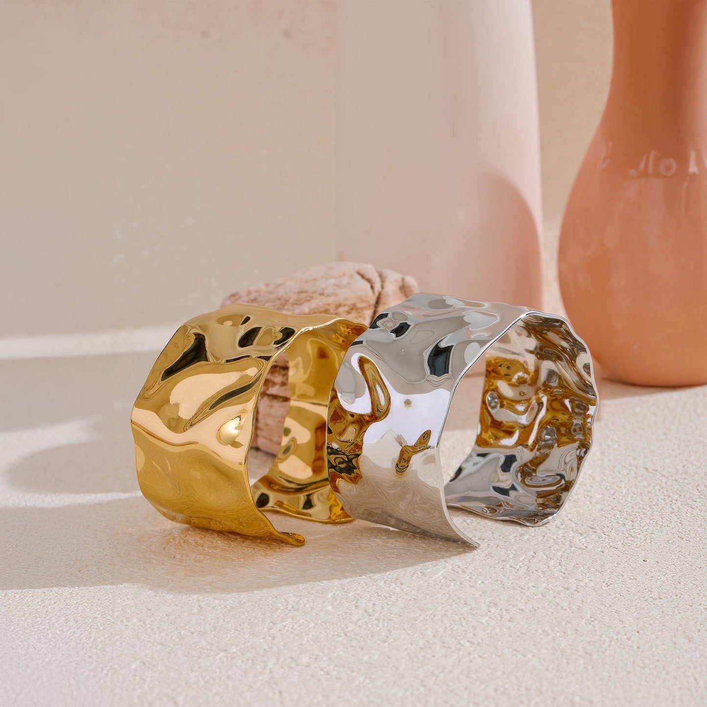 Ripple Wave Cuff - Gold - Back View - Ohh Glam