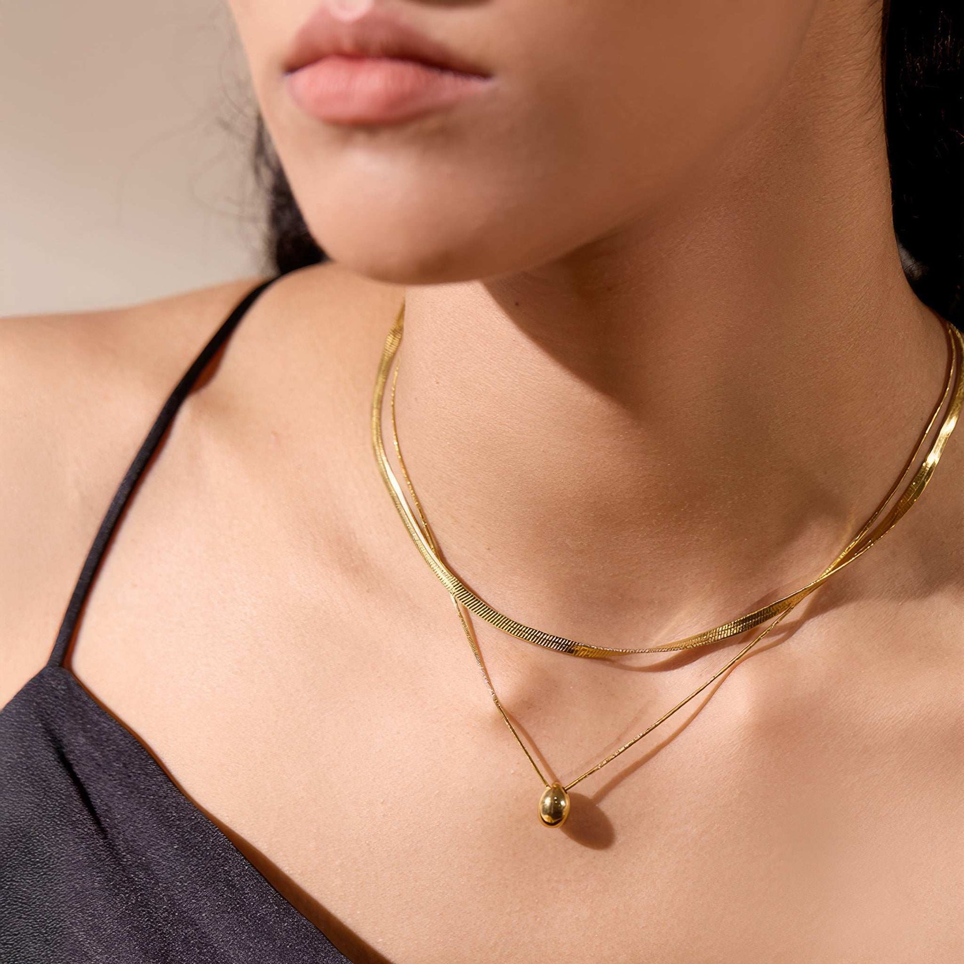 Layered Snake Drop Necklace - Gold - Detail View - Ohh Glam