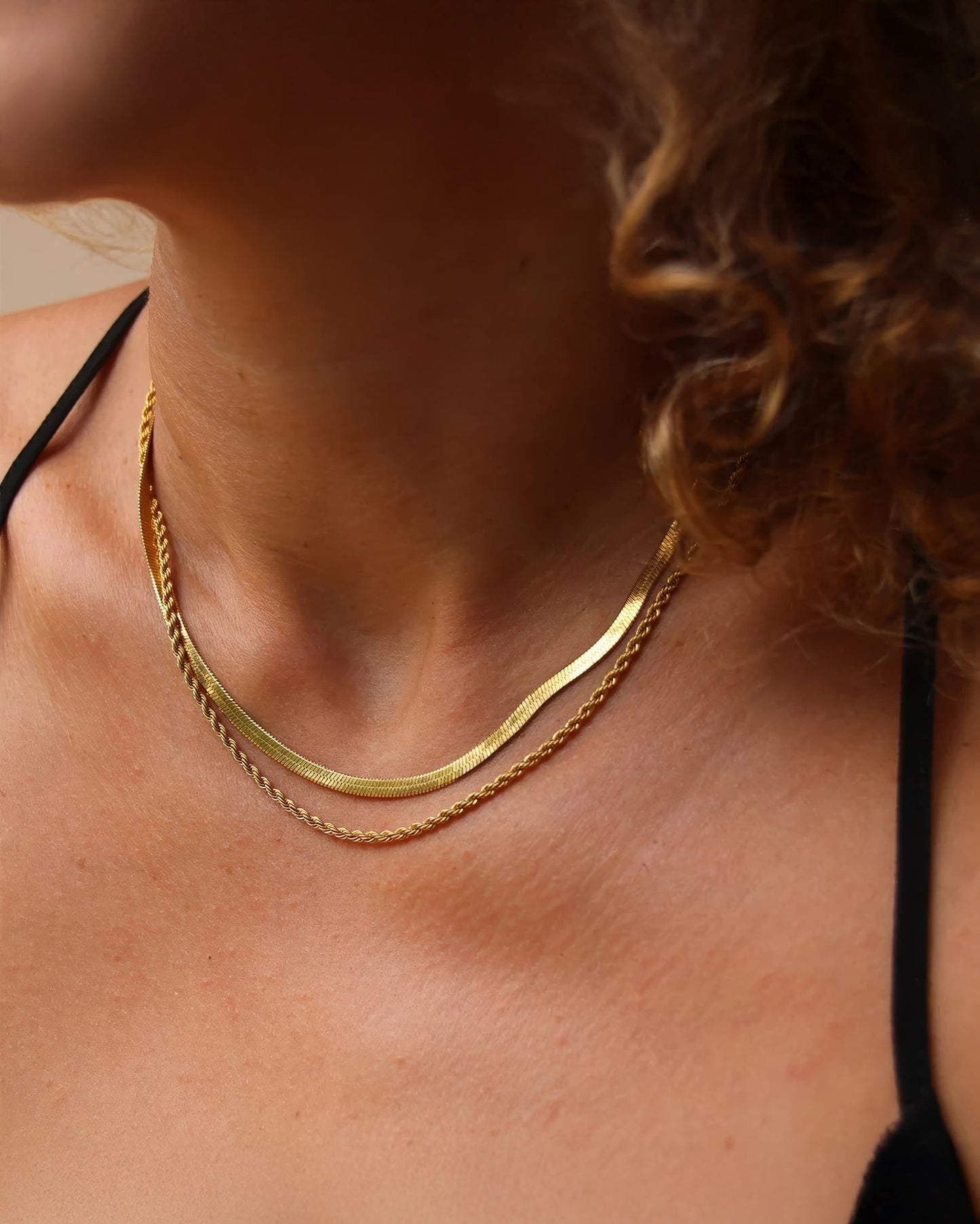 HARMONY Herringbone & Rope Chain Layered Necklace - Gold - Detail View - Ohh Glam