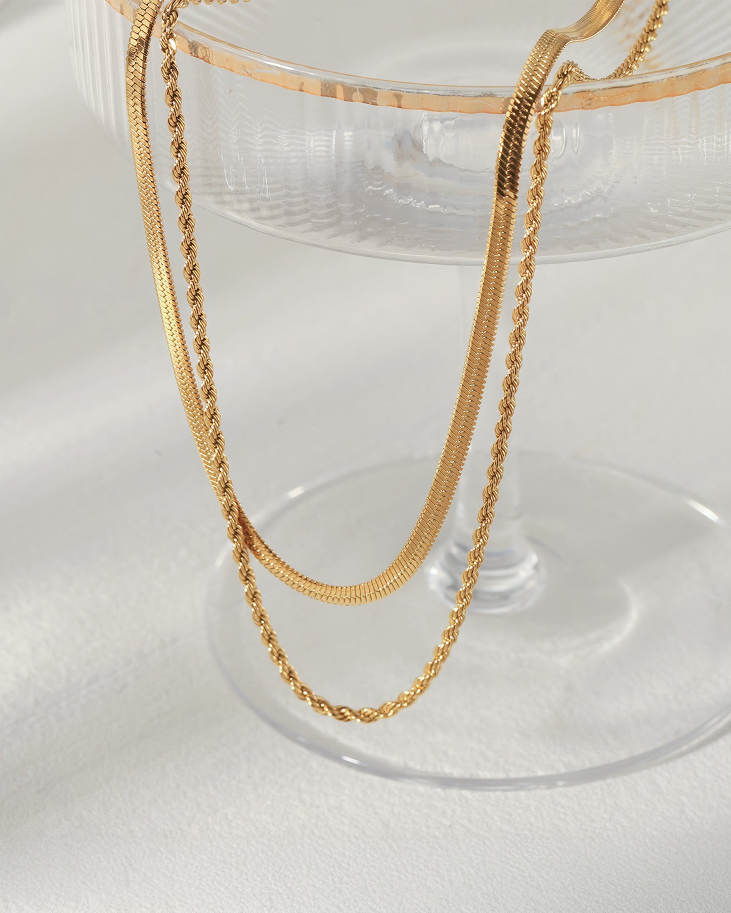 HARMONY Herringbone & Rope Chain Layered Necklace - Gold - Additional View - Ohh Glam
