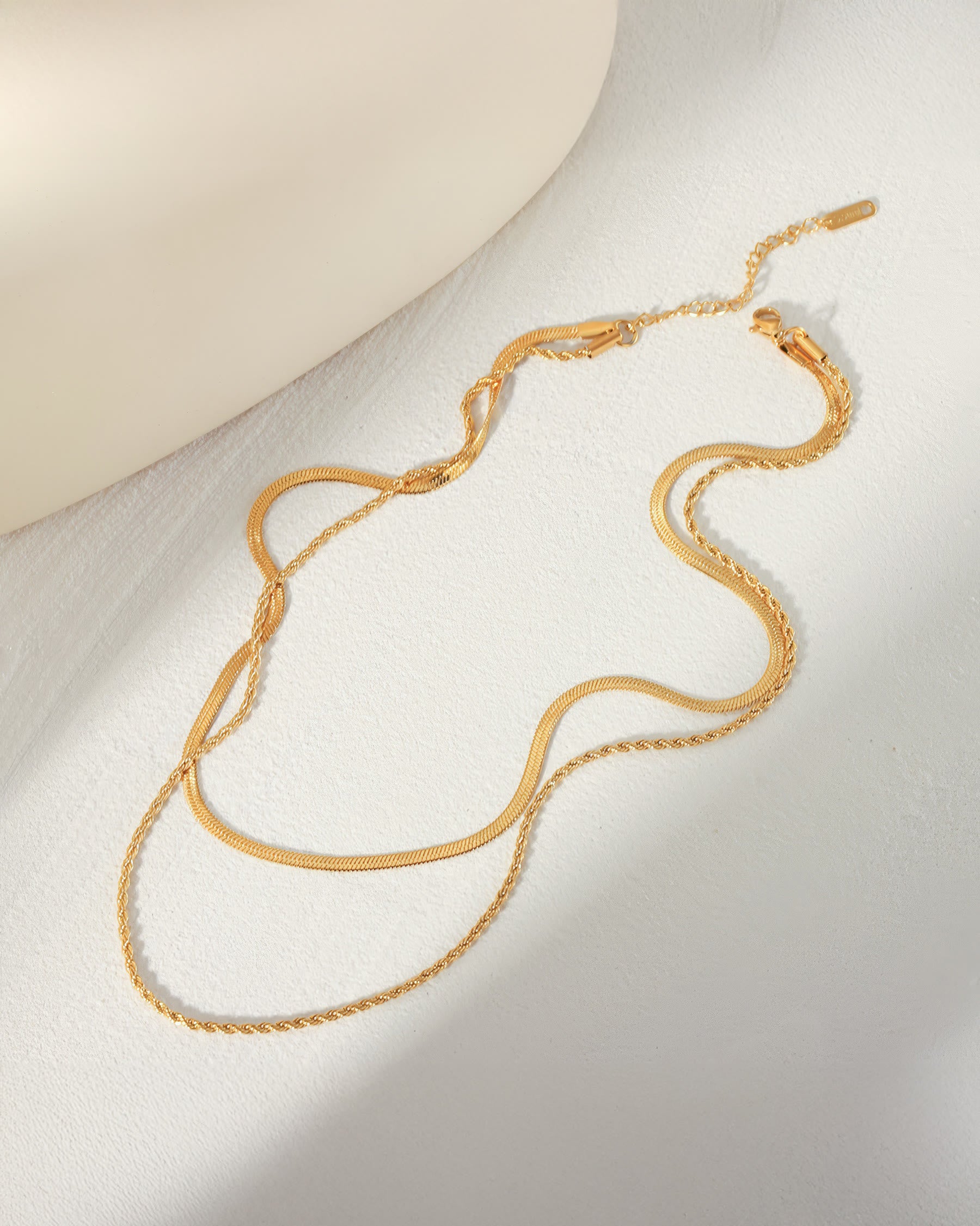 HARMONY Herringbone & Rope Chain Layered Necklace - Gold - Additional View - Ohh Glam
