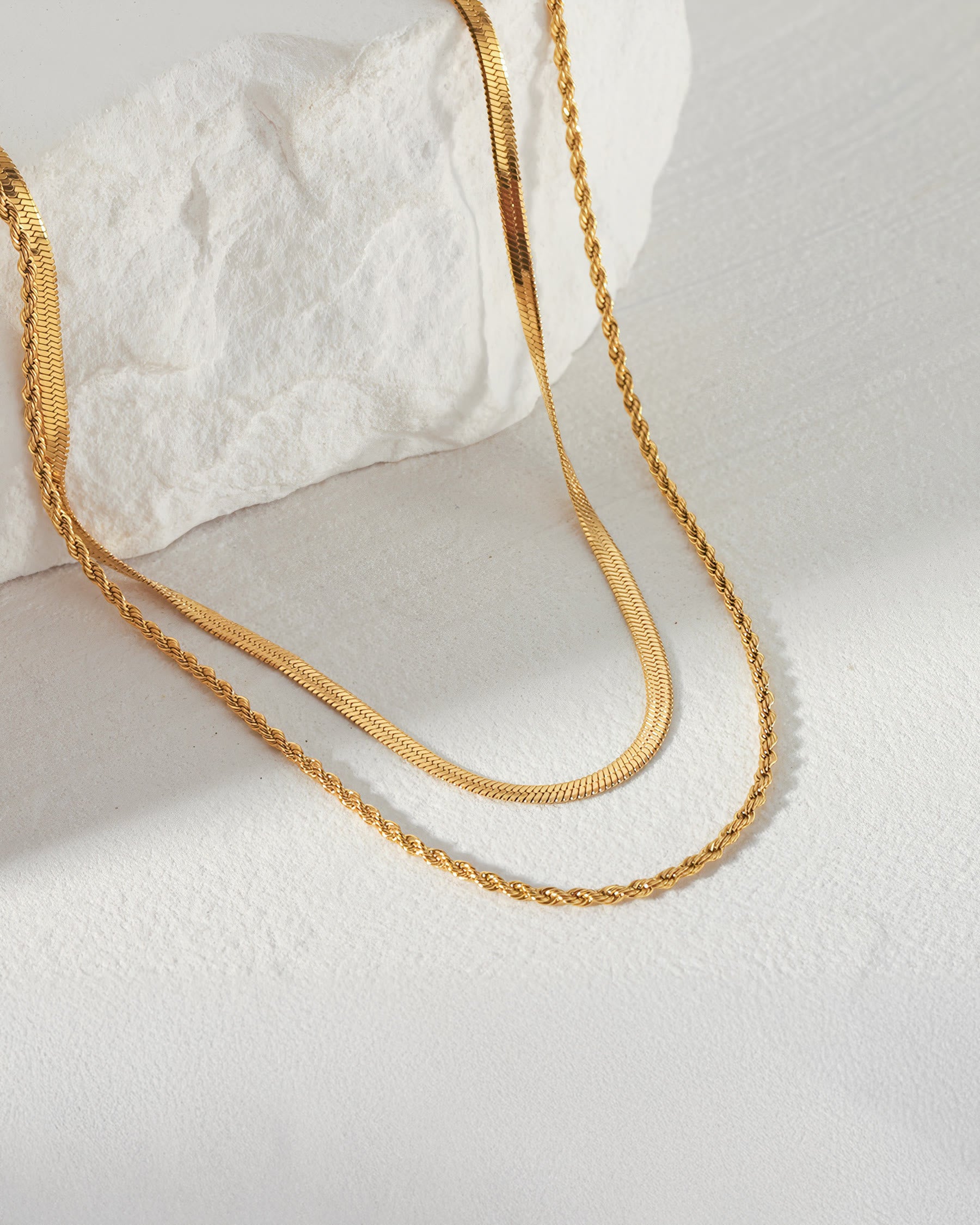 HARMONY Herringbone & Rope Chain Layered Necklace - Gold - Back View - Ohh Glam