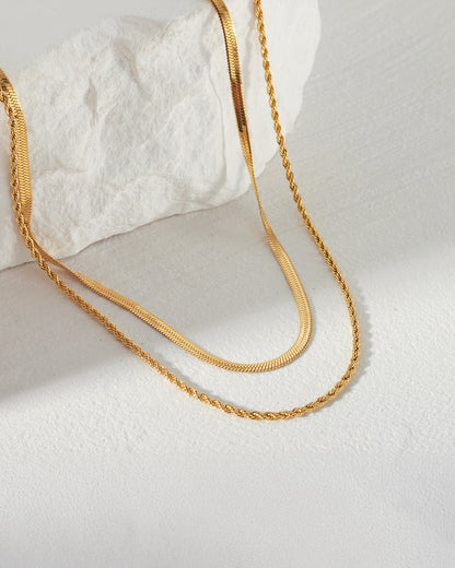HARMONY Herringbone & Rope Chain Layered Necklace - Gold - Back View - Ohh Glam