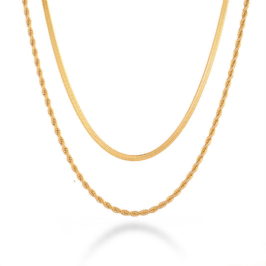 HARMONY Herringbone & Rope Chain Layered Necklace - Ohh Glam