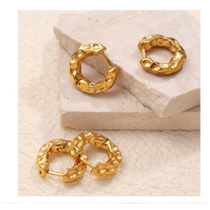LAVA Textured Hoop Earrings - Gold - Additional View - Ohh Glam