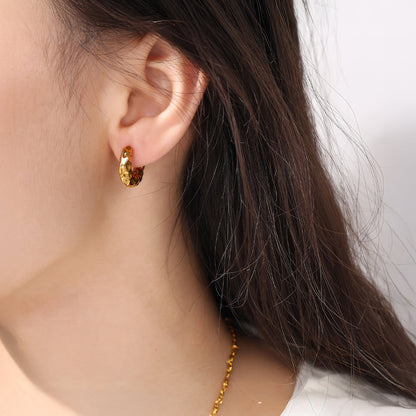 LAVA Textured Hoop Earrings - Gold - Detail View - Ohh Glam