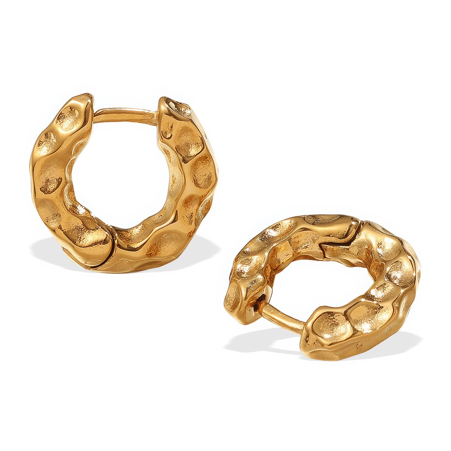LAVA Textured Hoop Earrings - Gold - Front View - Ohh Glam